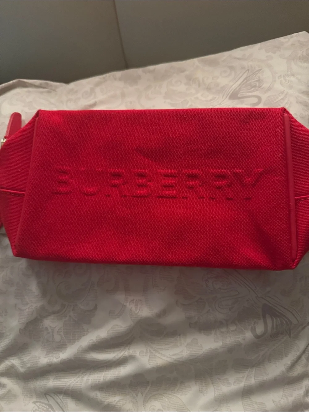 Burberry Red Canvas Embossed Logo Cosmetic Case